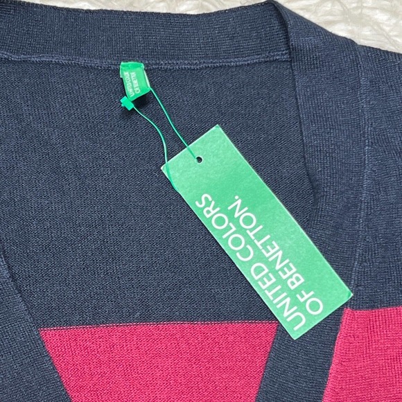 United Colors of Benetton Navy & Orange Striped Cardigan Sweater - Picture 3 of 4